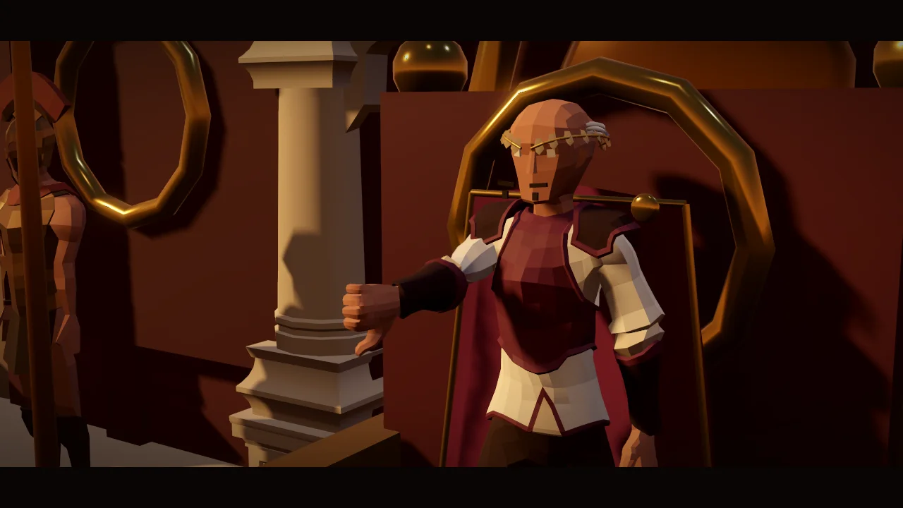 Caesar seated in the imperial box giving his verdict