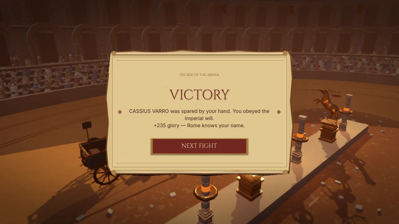 A parchment announcing victory in the arena